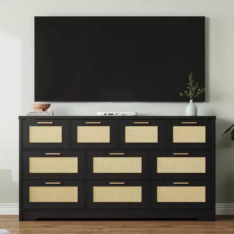 Commode à 10 tiroirs, Meuble de rangement en bois avec dispositif anti-basculement, pour salon, couloir, entrée