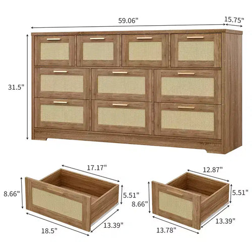 Commode à 10 tiroirs, Meuble de rangement en bois avec dispositif anti-basculement, pour salon, couloir, entrée