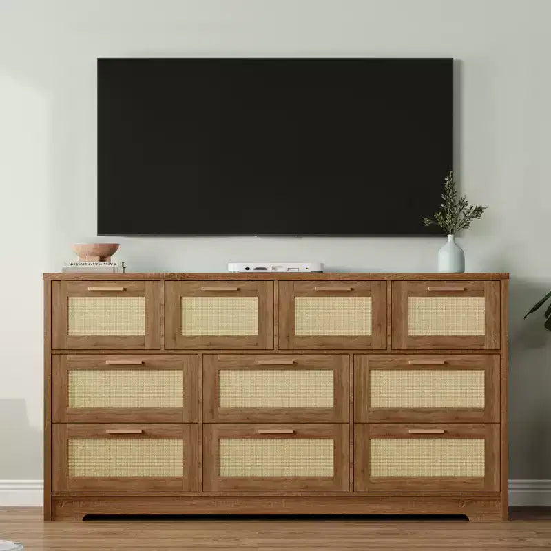 Commode à 10 tiroirs, Meuble de rangement en bois avec dispositif anti-basculement, pour salon, couloir, entrée