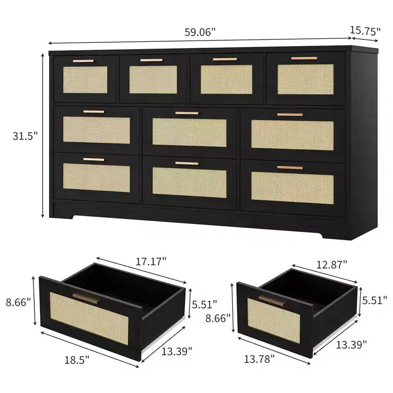 Commode à 10 tiroirs, Meuble de rangement en bois avec dispositif anti-basculement, pour salon, couloir, entrée
