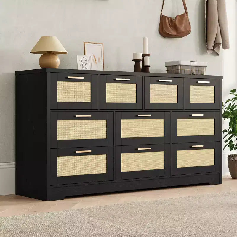 Commode à 10 tiroirs, Meuble de rangement en bois avec dispositif anti-basculement, pour salon, couloir, entrée