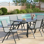 6 chaises de salle à manger d'extérieur modernes en aluminium - Tissu Textilène à séchage rapide, design ergonomique pour patio, piscine, restaurants - Gris
