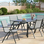 6 chaises de salle à manger d'extérieur modernes en aluminium - Tissu Textilène à séchage rapide, design ergonomique pour patio, piscine, restaurants - Gris