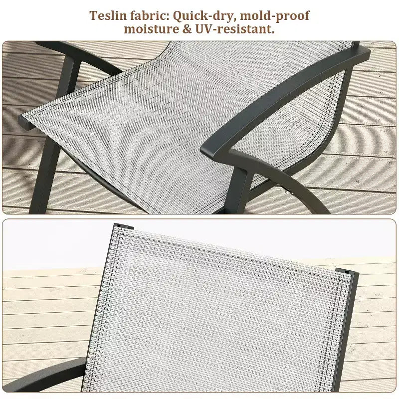 6 chaises de salle à manger d'extérieur modernes en aluminium - Tissu Textilène à séchage rapide, design ergonomique pour patio, piscine, restaurants - Gris