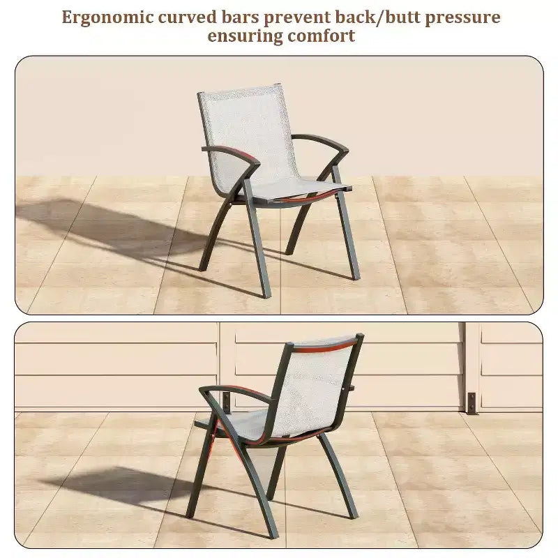 6 chaises de salle à manger d'extérieur modernes en aluminium - Tissu Textilène à séchage rapide, design ergonomique pour patio, piscine, restaurants - Gris