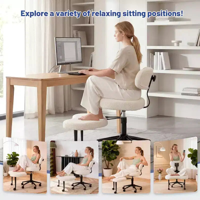 Chaise de méditation et de bureau ergonomique JIONJOY pour s'asseoir en tailleur - Pivotante à 360°, hauteur réglable, assise multiposition