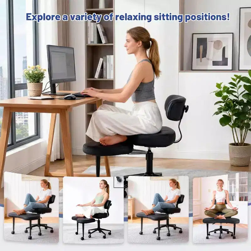 Chaise de méditation et de bureau ergonomique JIONJOY pour s'asseoir en tailleur - Pivotante à 360°, hauteur réglable, assise multiposition