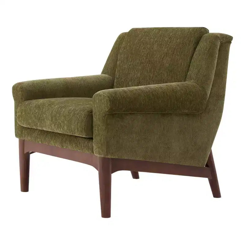 Fauteuil d'appoint Whisen avec accoudoirs évasés sculpturaux et cadre en bois massif, fauteuil de salon rembourré moderne incliné, fauteuil de lecture ergonomique