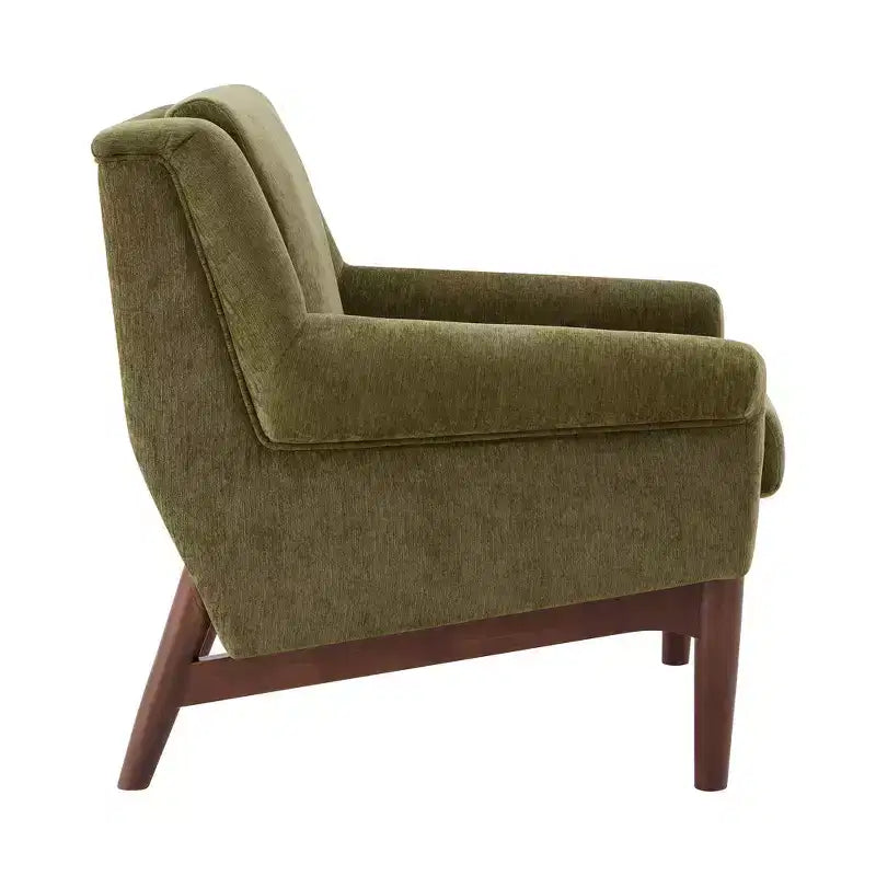 Fauteuil d'appoint Whisen avec accoudoirs évasés sculpturaux et cadre en bois massif, fauteuil de salon rembourré moderne incliné, fauteuil de lecture ergonomique