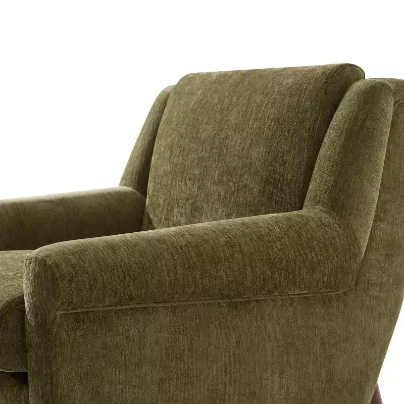 Fauteuil d'appoint Whisen avec accoudoirs évasés sculpturaux et cadre en bois massif, fauteuil de salon rembourré moderne incliné, fauteuil de lecture ergonomique