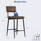 Lot de 2 tabourets de bar robustes, siège en cuir PU épais, dossier ergonomique, repose-pieds, structure métallique supportant 180 kg, facile à nettoyer, pour cuisine ou bar