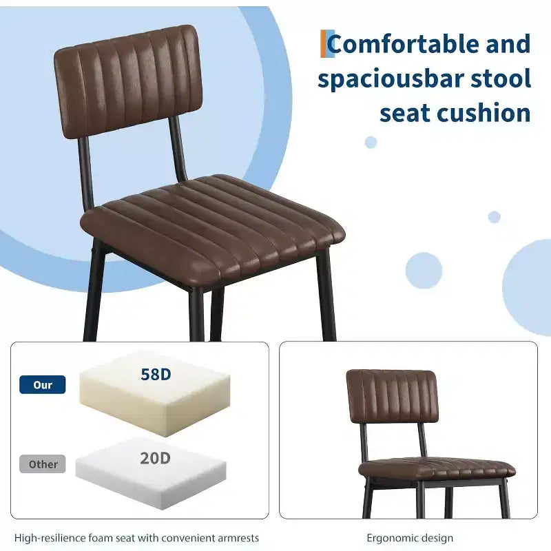 Lot de 2 tabourets de bar robustes, siège en cuir PU épais, dossier ergonomique, repose-pieds, structure métallique supportant 180 kg, facile à nettoyer, pour cuisine ou bar