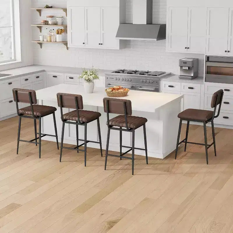 Lot de 2 tabourets de bar robustes, siège en cuir PU épais, dossier ergonomique, repose-pieds, structure métallique supportant 180 kg, facile à nettoyer, pour cuisine ou bar