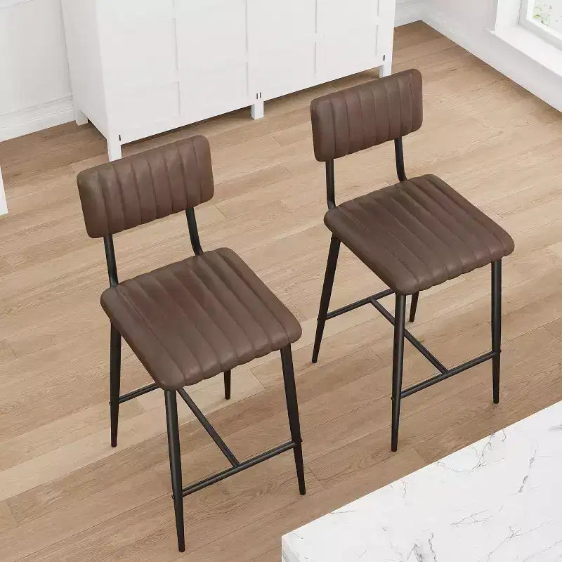 Lot de 2 tabourets de bar robustes, siège en cuir PU épais, dossier ergonomique, repose-pieds, structure métallique supportant 180 kg, facile à nettoyer, pour cuisine ou bar
