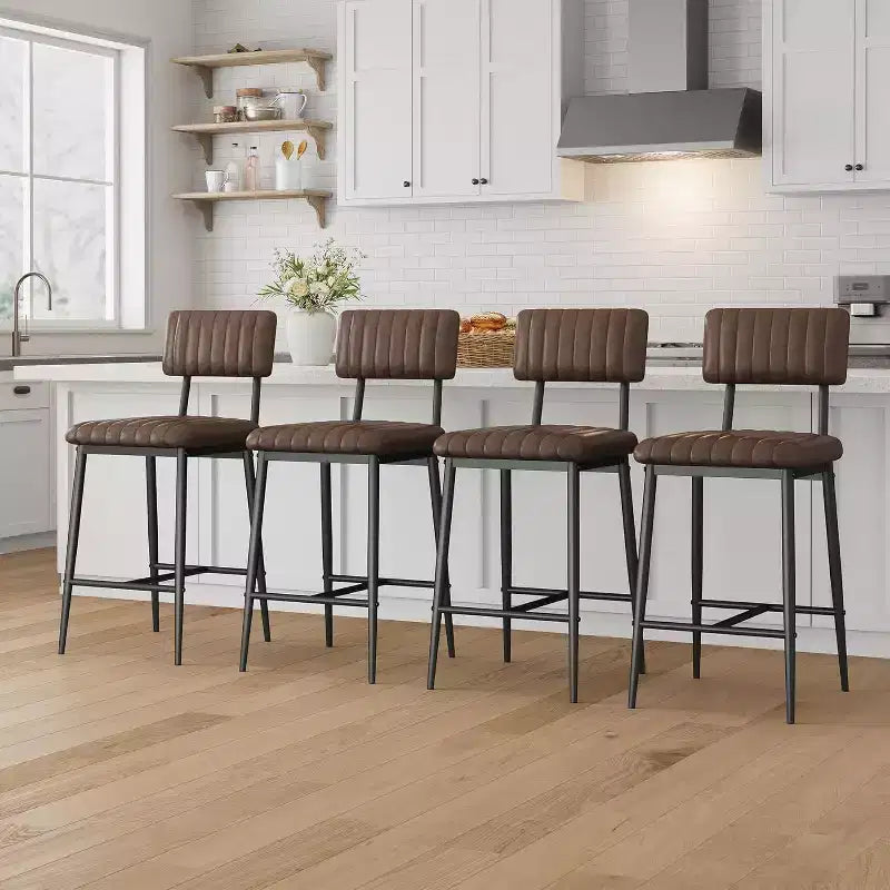 Lot de 2 tabourets de bar robustes, siège en cuir PU épais, dossier ergonomique, repose-pieds, structure métallique supportant 180 kg, facile à nettoyer, pour cuisine ou bar