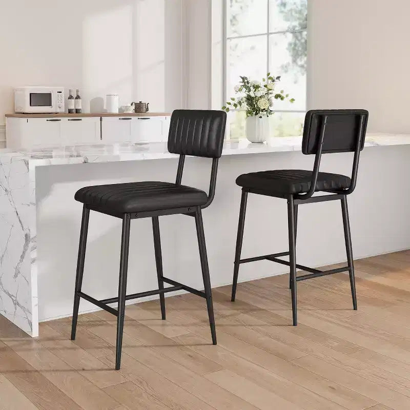 Lot de 2 tabourets de bar robustes, siège en cuir PU épais, dossier ergonomique, repose-pieds, structure métallique supportant 180 kg, facile à nettoyer, pour cuisine ou bar