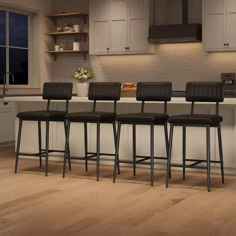 Lot de 2 tabourets de bar robustes, siège en cuir PU épais, dossier ergonomique, repose-pieds, structure métallique supportant 180 kg, facile à nettoyer, pour cuisine ou bar