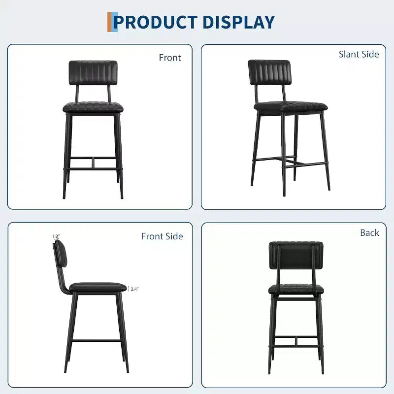 Lot de 2 tabourets de bar robustes, siège en cuir PU épais, dossier ergonomique, repose-pieds, structure métallique supportant 180 kg, facile à nettoyer, pour cuisine ou bar