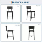 Lot de 2 tabourets de bar robustes, siège en cuir PU épais, dossier ergonomique, repose-pieds, structure métallique supportant 180 kg, facile à nettoyer, pour cuisine ou bar