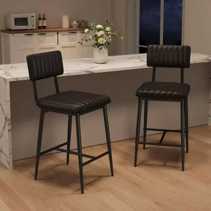 Heavy Duty High Bar Chairs  Set of 2,Thick PU Leather Seat,Ergonomic Backrest,Footrest  Metal Structure 400LBS  Easy to Clean  for Kitchen or Bar