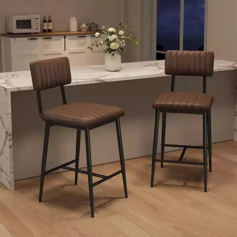 Lot de 2 tabourets de bar robustes, siège en cuir PU épais, dossier ergonomique, repose-pieds, structure métallique supportant 180 kg, facile à nettoyer, pour cuisine ou bar