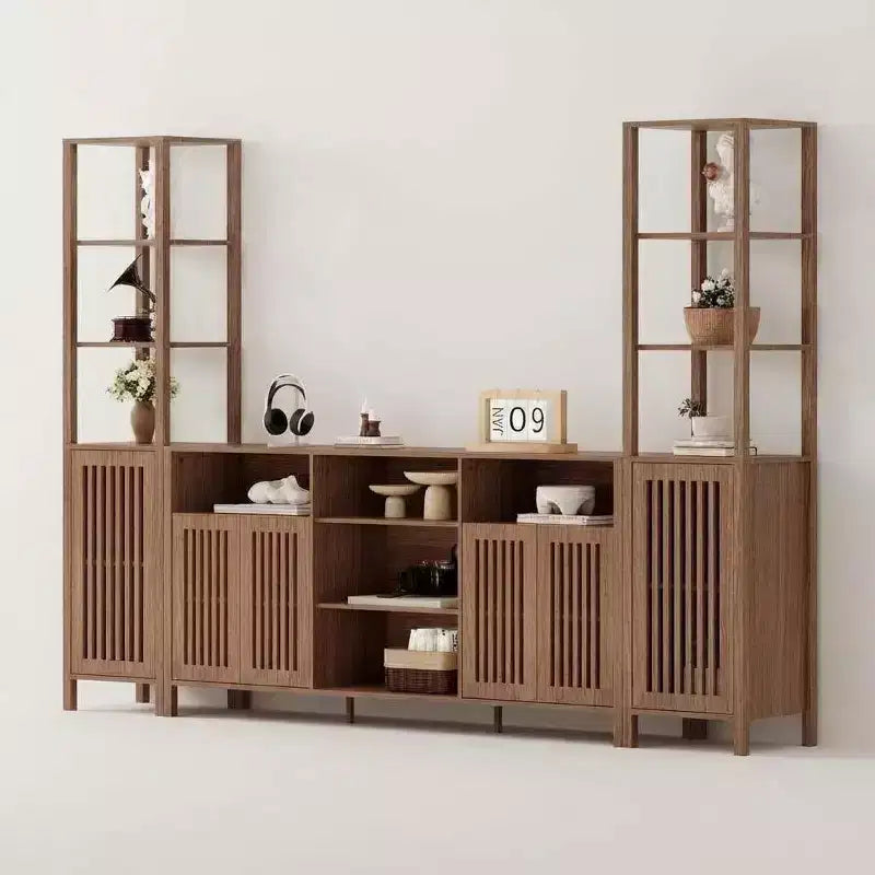 Farmhouse Entertainment Center with Bookshelves, TV Stand for 70 Inch TVs, Adjustable Shelves, Storage, for Living Room, Bedroom