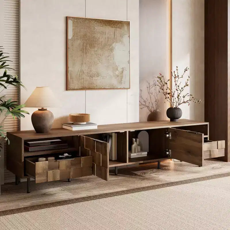 Meuble TV GDFStudio Amiri Mid Century Moderne avec 2 tiroirs et passe-câbles