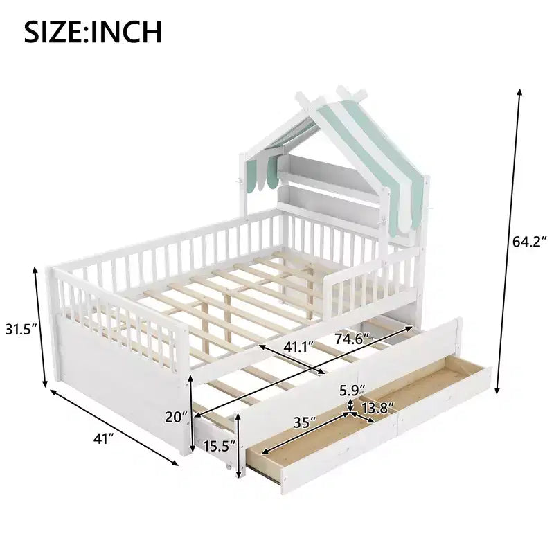GDFStudio Sanders Lit cabane en bois avec lit gigogne et tissu