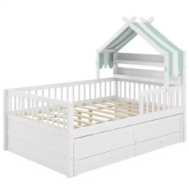 GDFStudio Sanders Lit cabane en bois avec lit gigogne et tissu