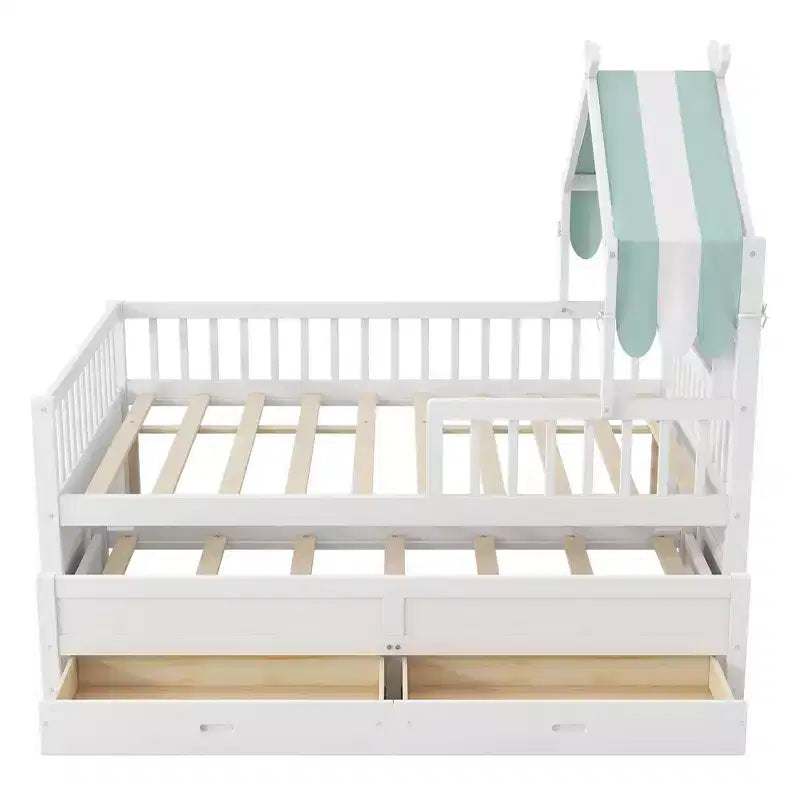 GDFStudio Sanders Lit cabane en bois avec lit gigogne et tissu