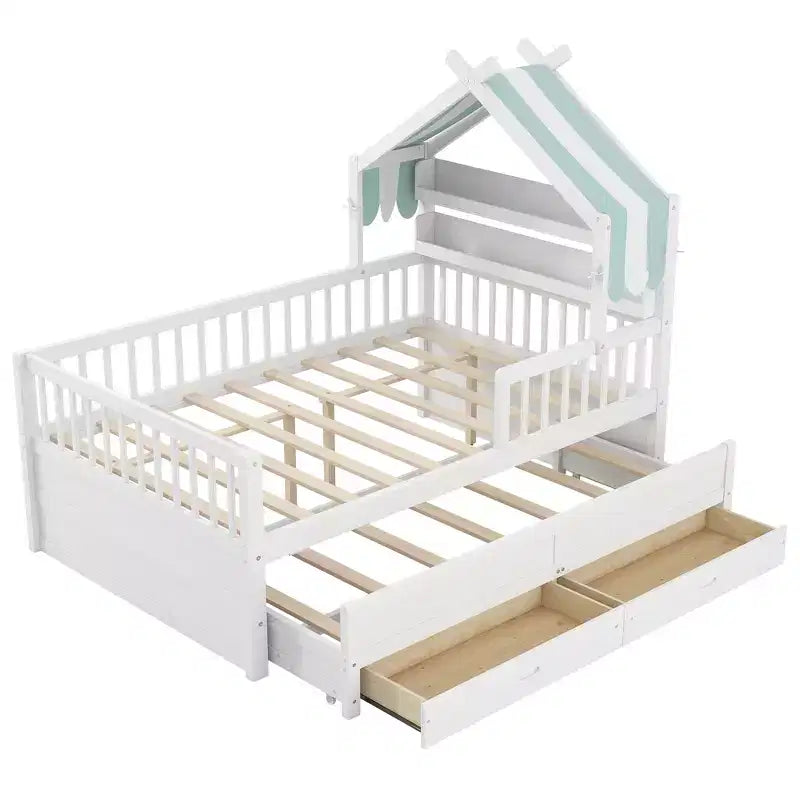 GDFStudio Sanders Lit cabane en bois avec lit gigogne et tissu