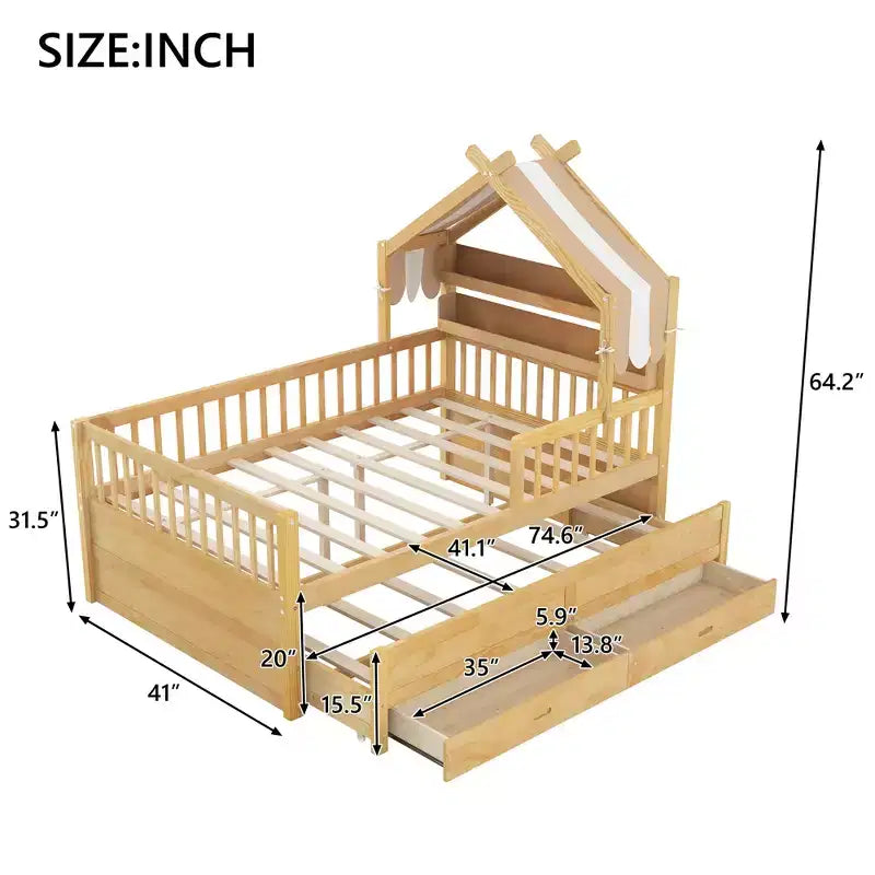 GDFStudio Sanders Lit cabane en bois avec lit gigogne et tissu
