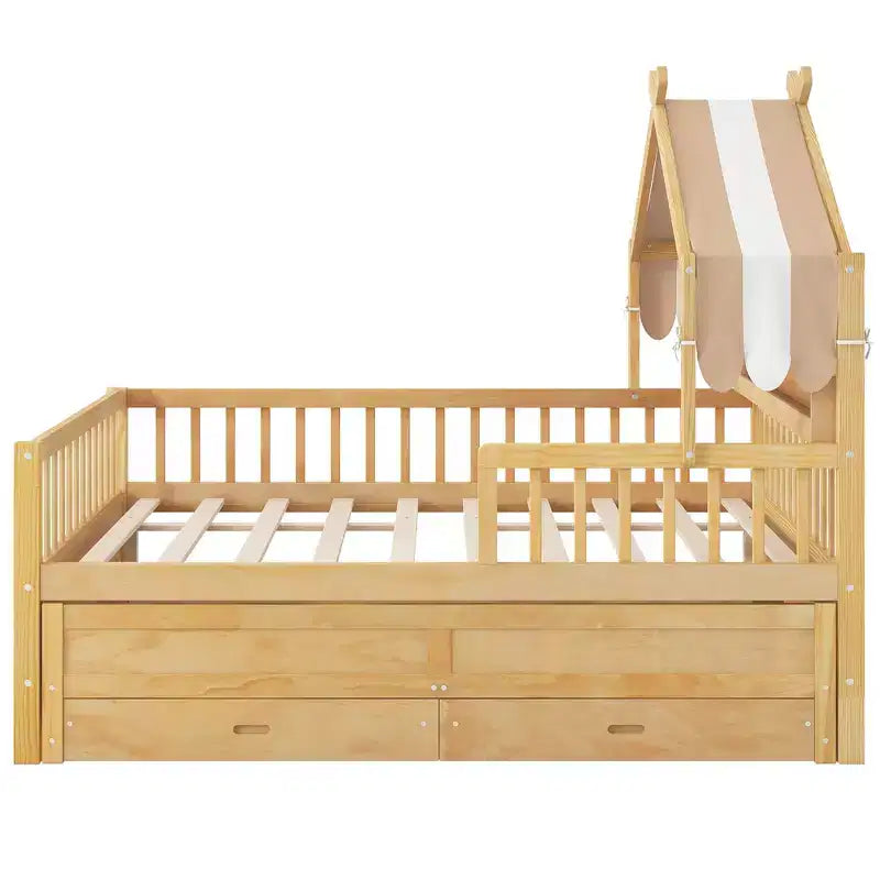 GDFStudio Sanders Lit cabane en bois avec lit gigogne et tissu