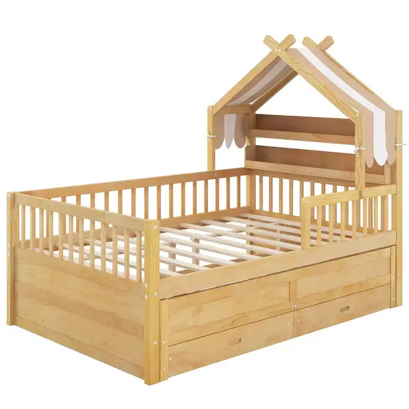 GDFStudio Sanders Lit cabane en bois avec lit gigogne et tissu