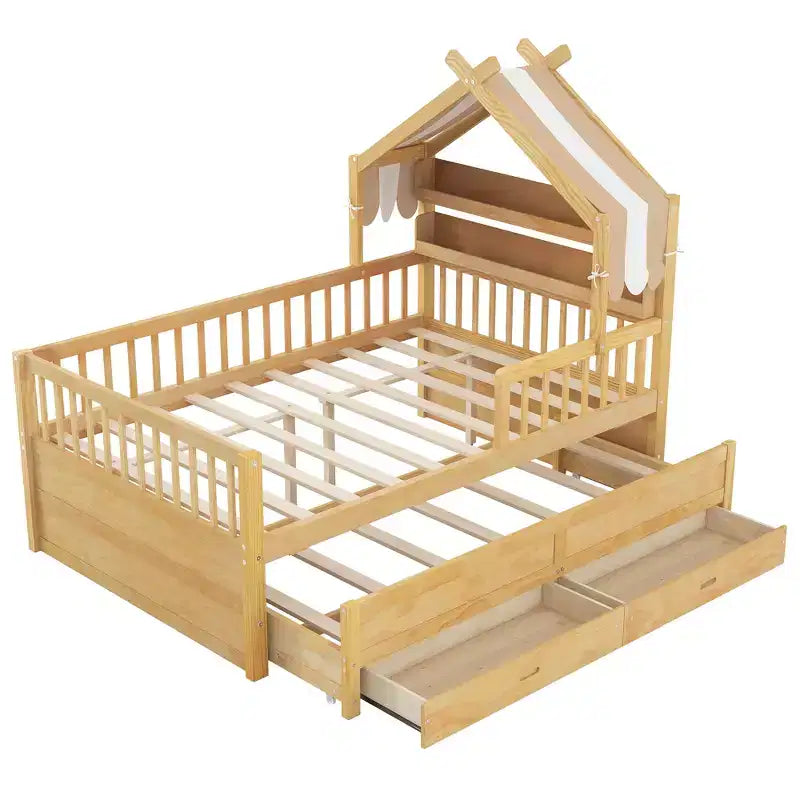 GDFStudio Sanders Lit cabane en bois avec lit gigogne et tissu