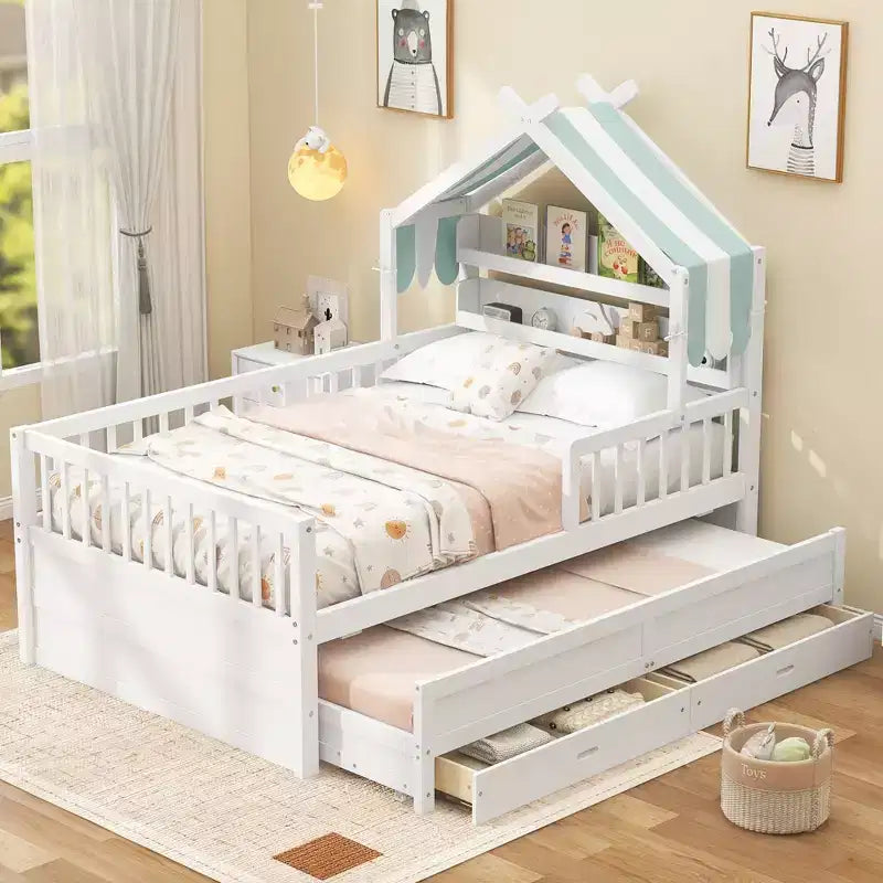 GDFStudio Sanders Lit cabane en bois avec lit gigogne et tissu
