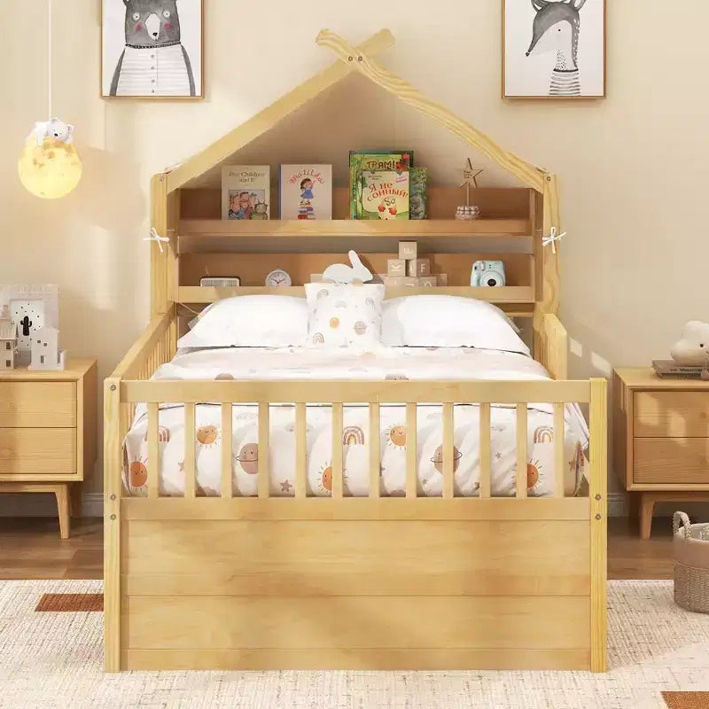 GDFStudio Sanders Wooden House Bed with trundle and Fabric