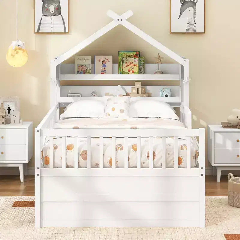 GDFStudio Sanders Lit cabane en bois avec lit gigogne et tissu