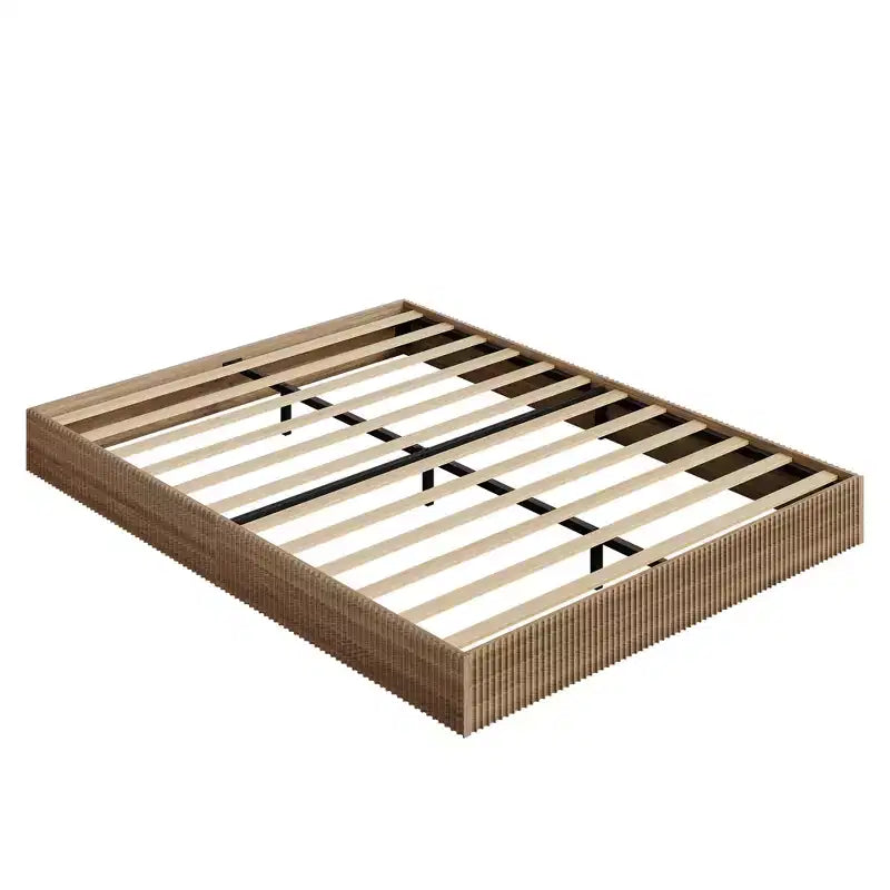 Cadre de lit plateforme ondulé minimaliste en MDF cannelé, robuste et silencieux, facile à assembler, gain de place, pas besoin de sommier tapissier