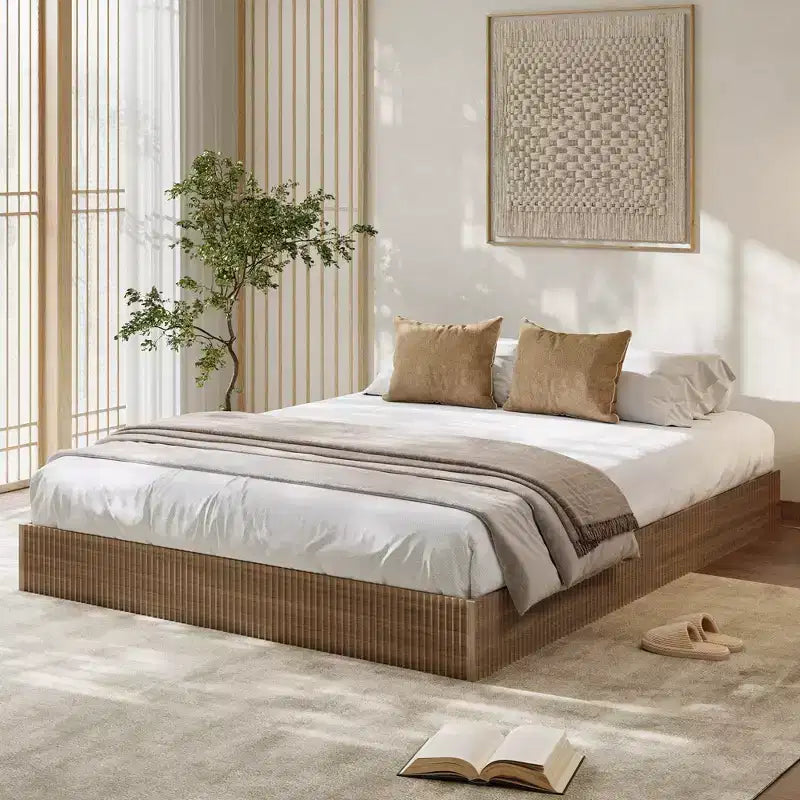 Minimalist Fluted MDF Wave Platform Bed Frame, Sturdy Noise-Free, Easy Assembly, Space-Saving, No Box Spring Needed