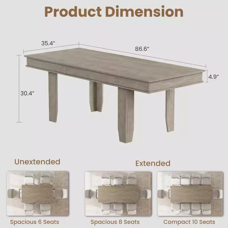 Table de salle à manger extensible avec cadre en bois robuste pour la salle à manger, la cuisine