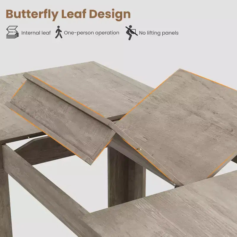 Table de salle à manger extensible avec cadre en bois robuste pour la salle à manger, la cuisine