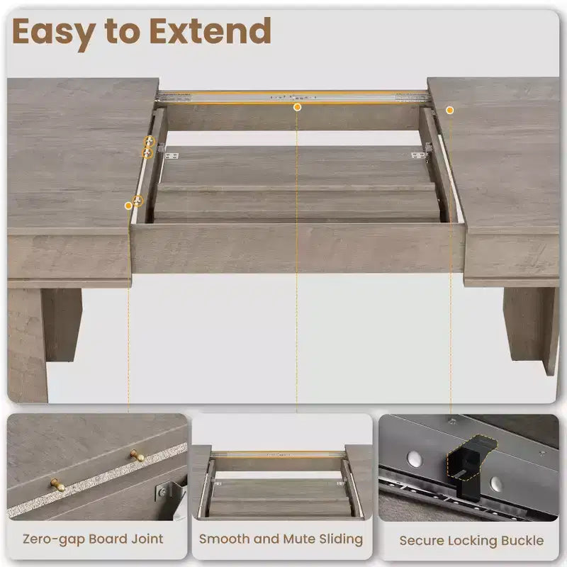 Table de salle à manger extensible avec cadre en bois robuste pour la salle à manger, la cuisine