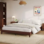 Cadre de lit en bois Queen Size, plateforme robuste de 9 pouces avec lattes en bois, silencieux, montage facile, sans sommier tapissier, Noyer foncé (sans tête de lit)