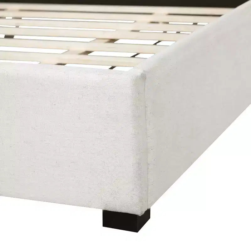 Cadre de lit plateforme capitonné King Size avec tête de lit rembourrée épaisse et douce, Beige - ModernLuxe