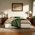 King Size Upholstered Platform Bed Frame with Soft Thick Cushioned Headboard, Beige - ModernLuxe