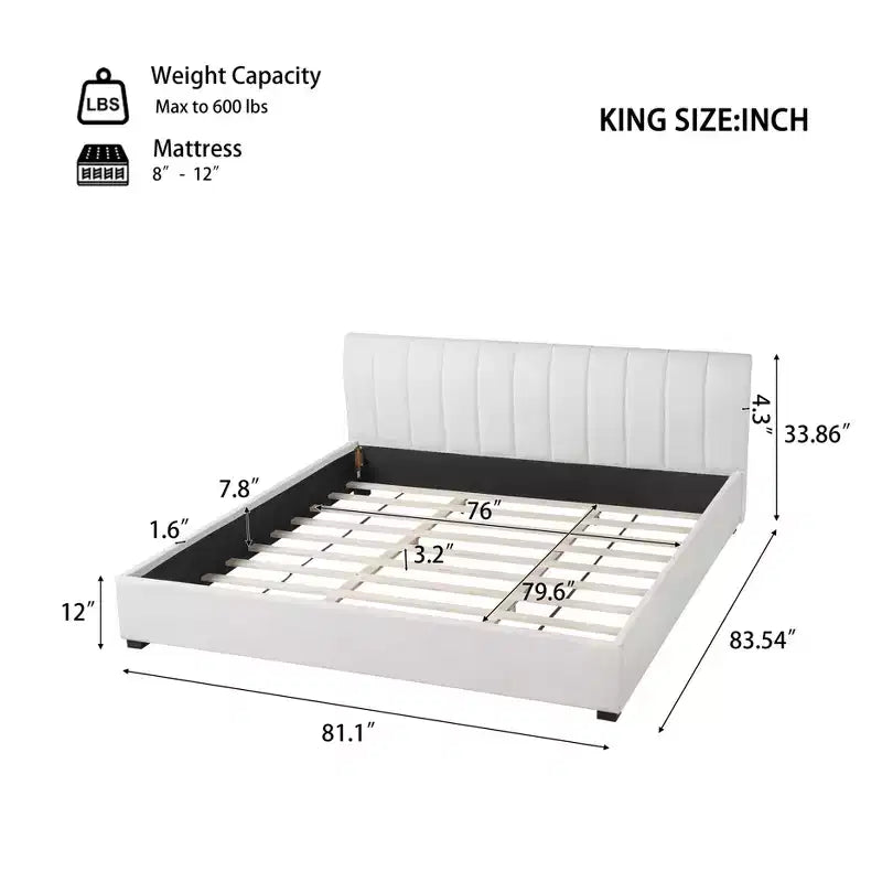 Cadre de lit plateforme capitonné King Size avec tête de lit rembourrée épaisse et douce, Beige - ModernLuxe