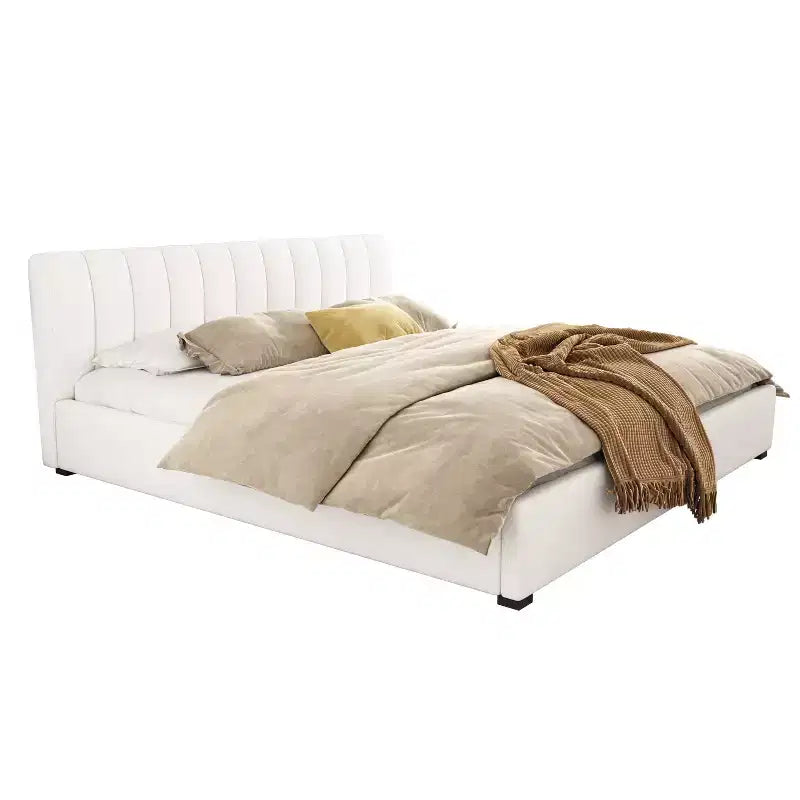Cadre de lit plateforme capitonné King Size avec tête de lit rembourrée épaisse et douce, Beige - ModernLuxe