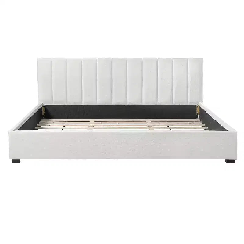 Cadre de lit plateforme capitonné King Size avec tête de lit rembourrée épaisse et douce, Beige - ModernLuxe