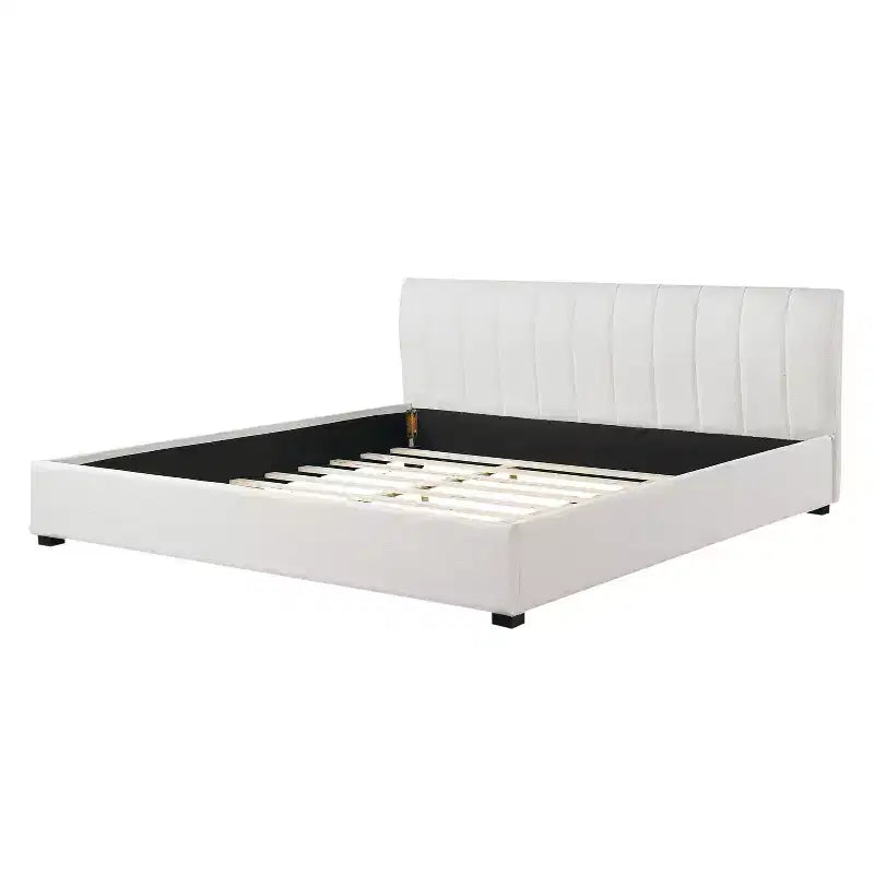 Cadre de lit plateforme capitonné King Size avec tête de lit rembourrée épaisse et douce, Beige - ModernLuxe